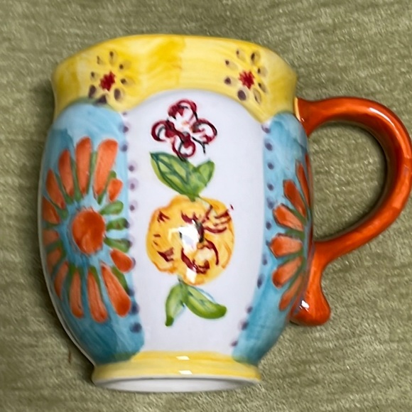 Biscuit for Anthropologie Coffee Mug or Cup 10 oz Sunflowers Pansies Colorful! - Picture 2 of 12